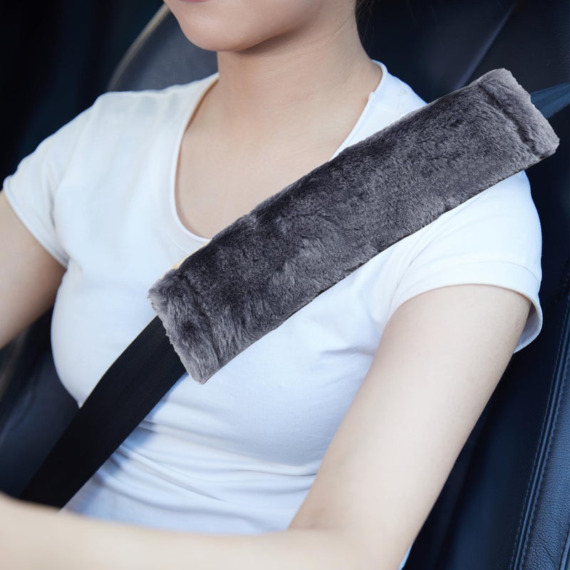 MOONET 2 Packs Car Seatbelt Covers Shoulder Pad for More Comfortable Driving, Universal Seat Belt Cover for Handbag Camera Backpack Straps, Soft Faux Sheepskin Wool Seat Belt Cushion (Dark Gray) - Image 1